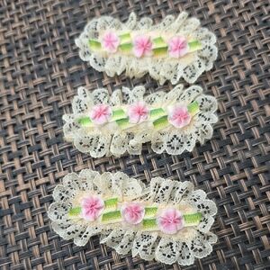 Floral Lace Hair Clips - Cream and Pink